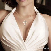 4 MM Cross Cultured Pearl and 1/3 Ctw Round Cut Diamond Fashion Pendant With Chain in 14K Yellow Gold